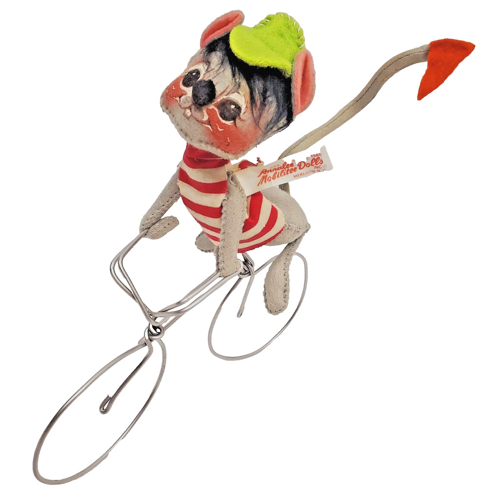 60s Annalee Dolls Boy Mouse on Bicycle Mobilitee New Hampshire USA 1965 Vintage